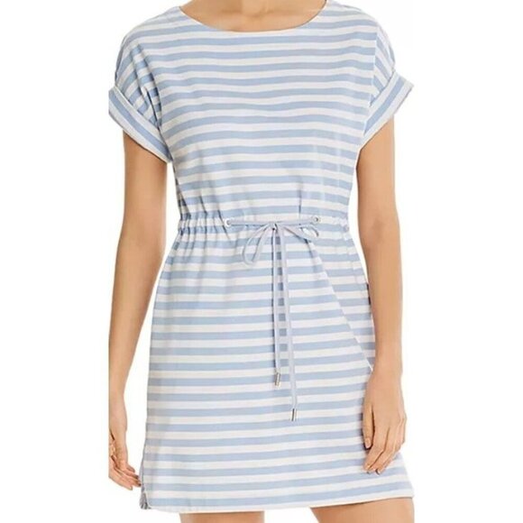 TOMMY BAHAMA Amira Striped Drawstring Mini Dress M Blue/White – Beach Day Causal - Picture 1 of 3